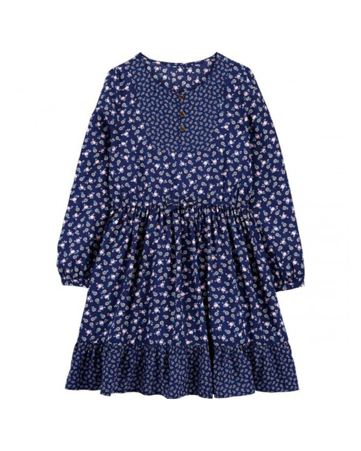 Vestido azul manga larga flores