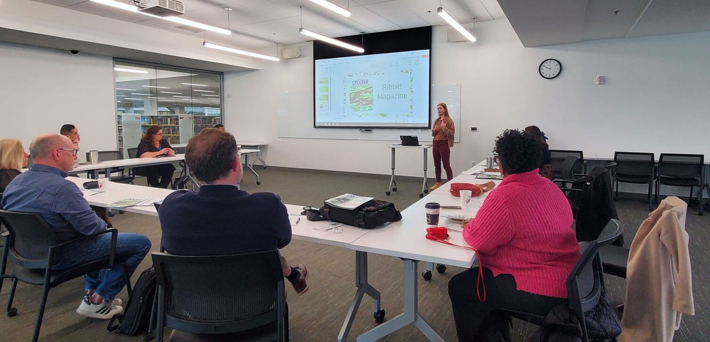 Presenter showing a diagram to an audience