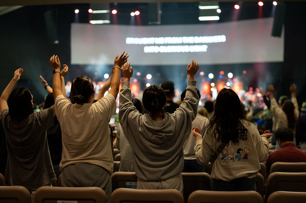 Engaged audience worshipping at a church service