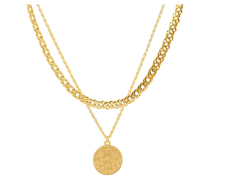 Miniatura: Mystic Ocean Hip Hop Necklace - Retro Gold Coin Pendant