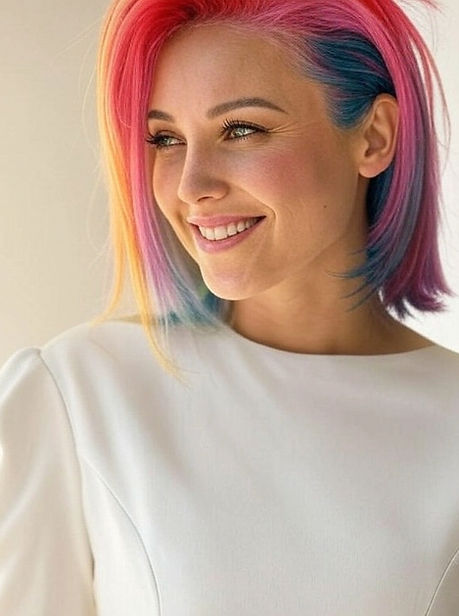 modella con capelli multicolore