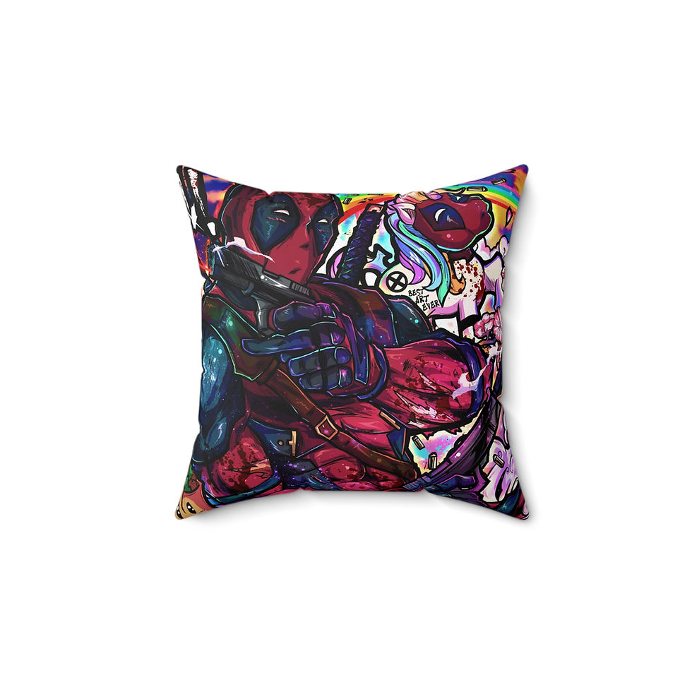 Mouthy Mercenary Red Square Pillow – Antihero Comic-Inspired Home Decor