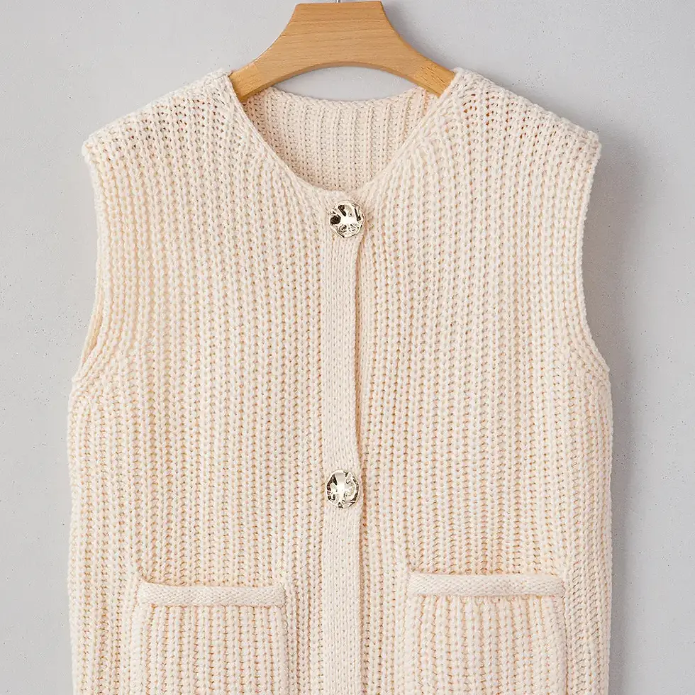 Thumbnail: Solid Textured Knit Side Pockets Buttoned Sweater Vest