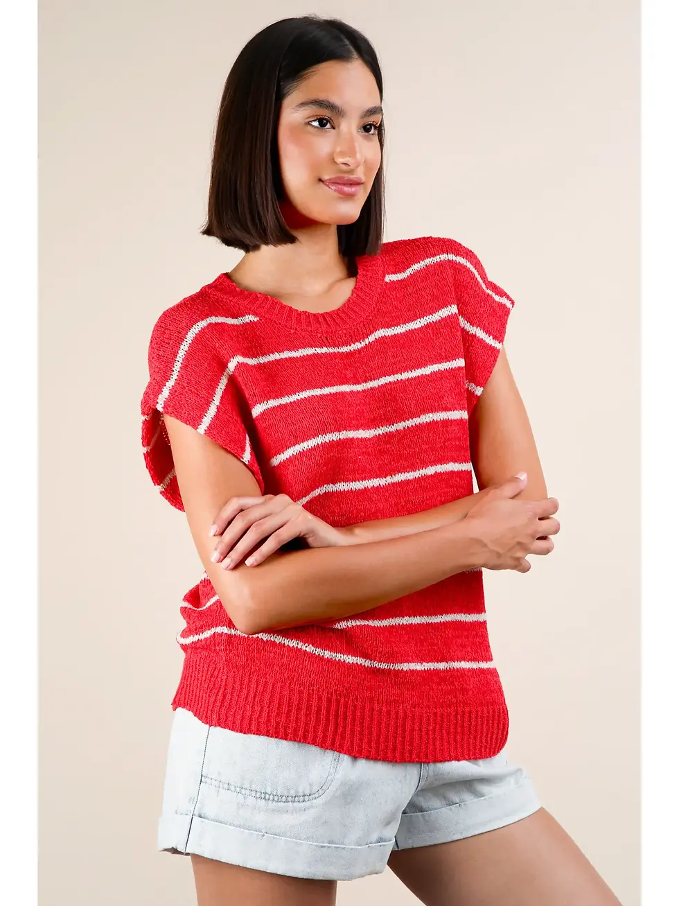 Thumbnail: Striped Knit Sweater Vest Top