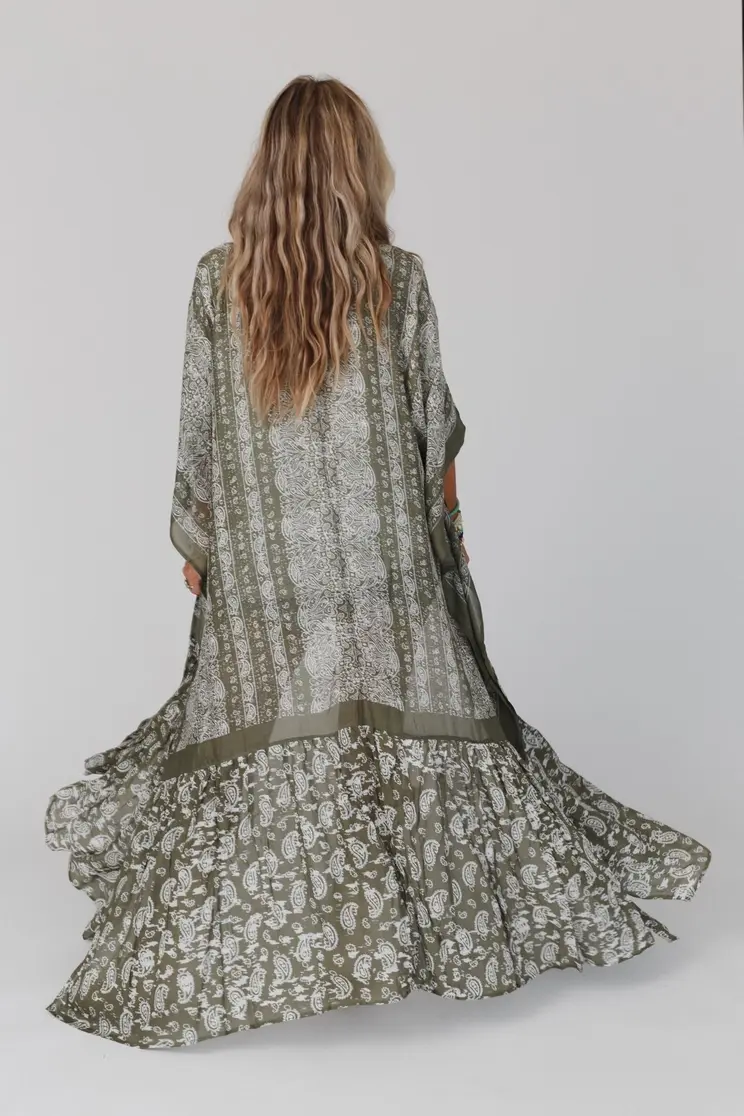 Thumbnail: Paisley Tapestry Free Flow Duster Kimono - Olive