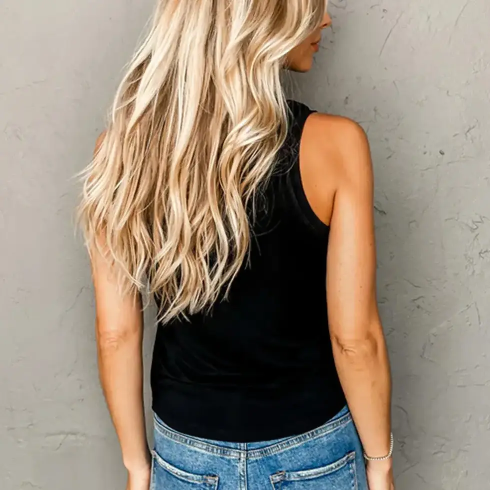 Thumbnail: Black Faux Leather Crew Neck Tank Top