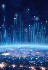 Communication technology with connections around Earth viewed from space. Internet, IoT, c