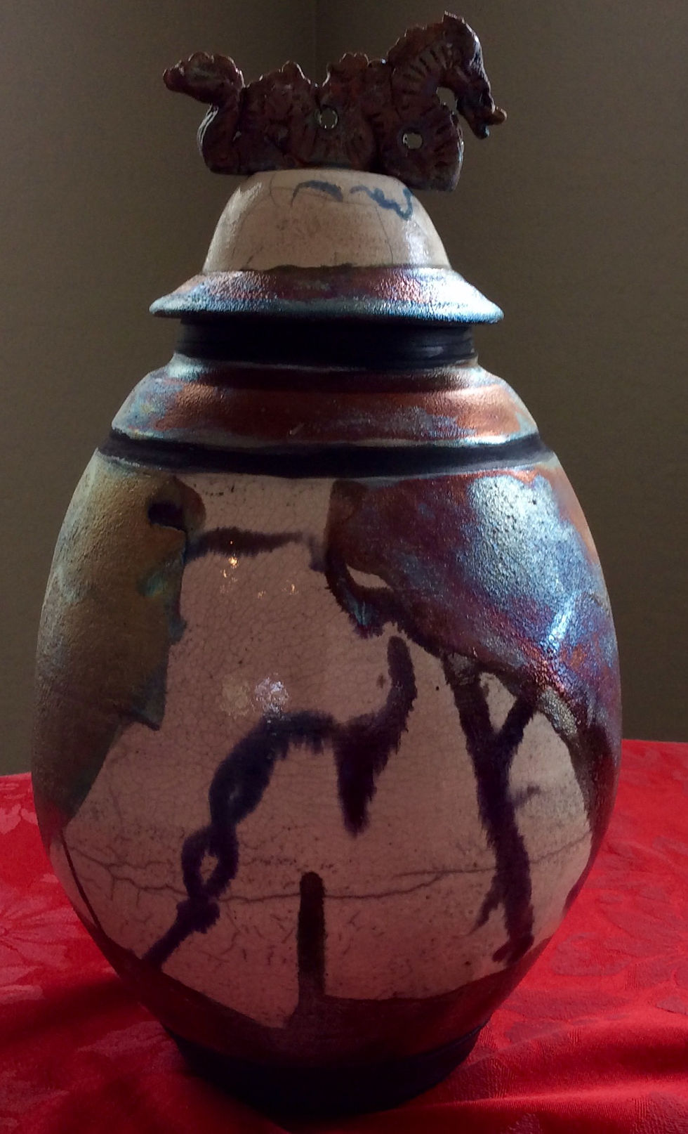 Raku Ginger Jar with Dragon
