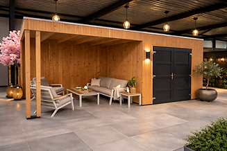 Schuur met overkapping Woodpacker Houtbouw Nunspeet Garderen Kampen Epe Zeewolde Harderwijk Lelystad Dalfsen Barneveld Emmen