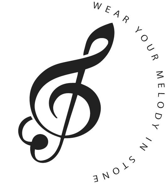 musical note, brand slogan "wear your melody in stone"