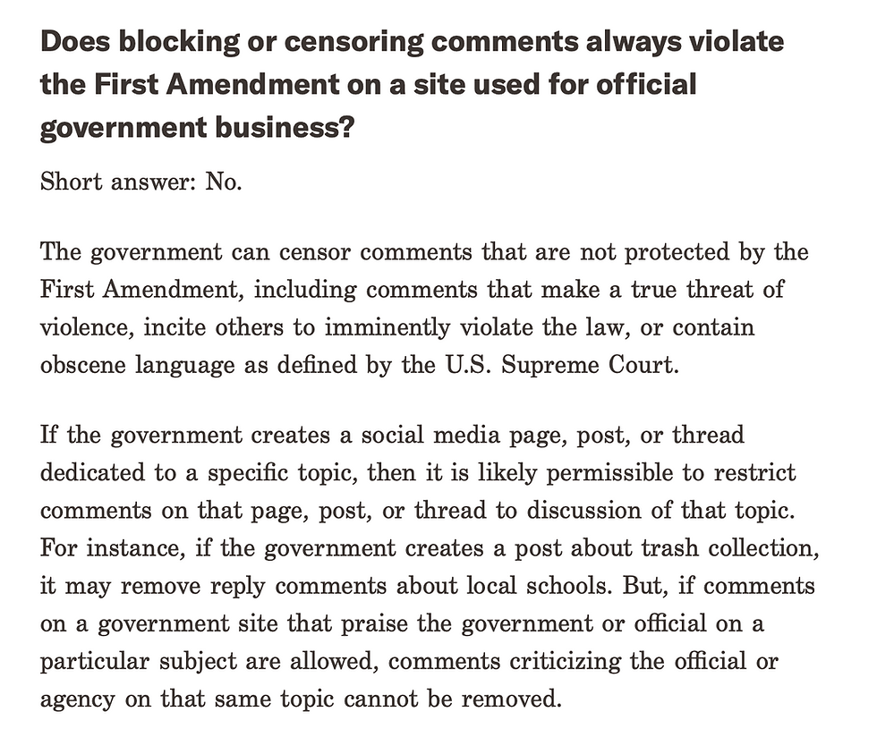 From the ACLU on violations of the First Amendment as it relates to government social media accounts.