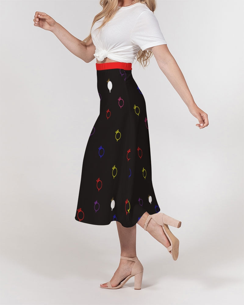 Thumbnail: King WoK Print Women's A-Line Midi Skirt (Black)