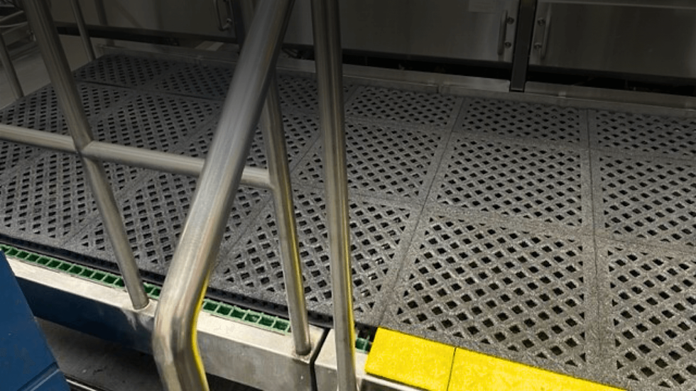 Gritted tiles on a catwalk to prevent accidents