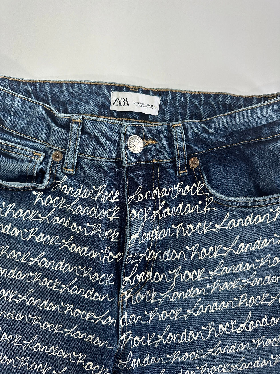 Thumbnail: UPCYCLED HANDPAINTED ZARA 90s STRAIGHT LEG JEANS SZ 4