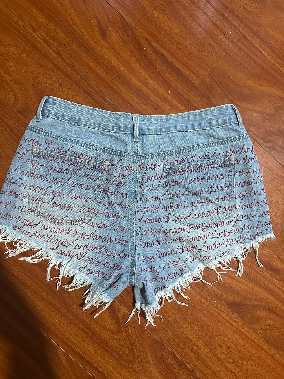 Thumbnail: SCRIPT CUT-OFF DENIM SHORTS