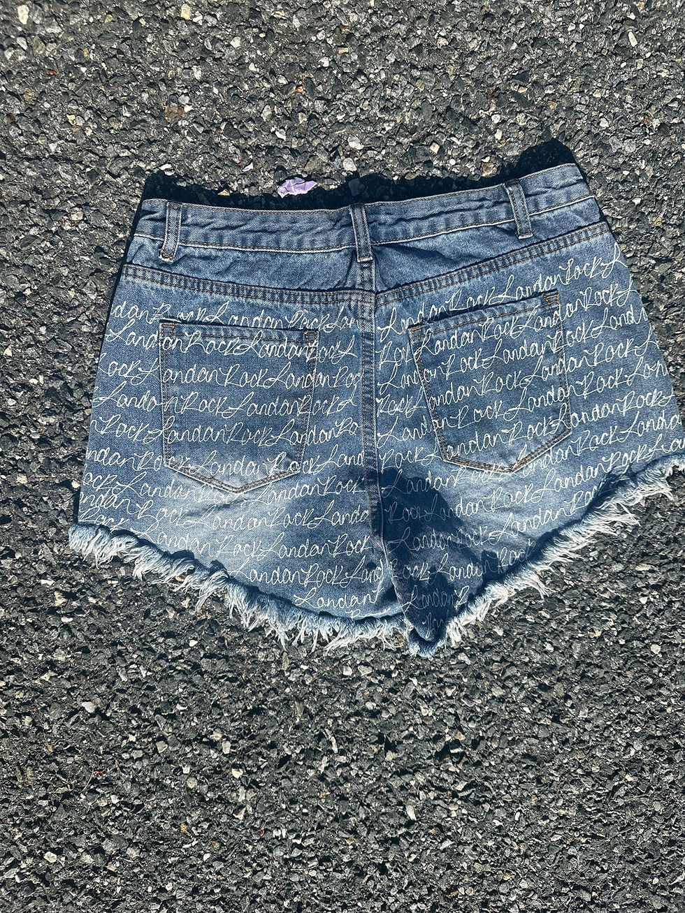 Thumbnail: SCRIPT CUT-OFF DENIM SHORTS