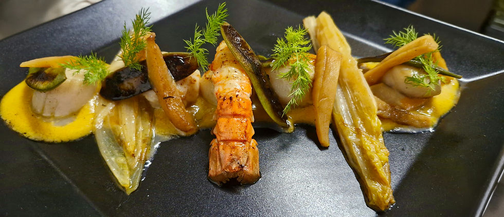 Noix de St Jacques et langoustines rôties