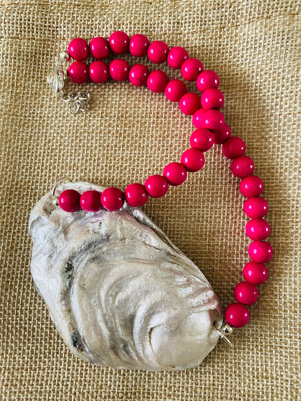 Thumbnail: Hot Pink Beaded Chocker with Large Juju Cactus Oyster Pendant