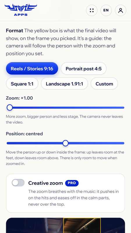 Reframe: format, zoom and position