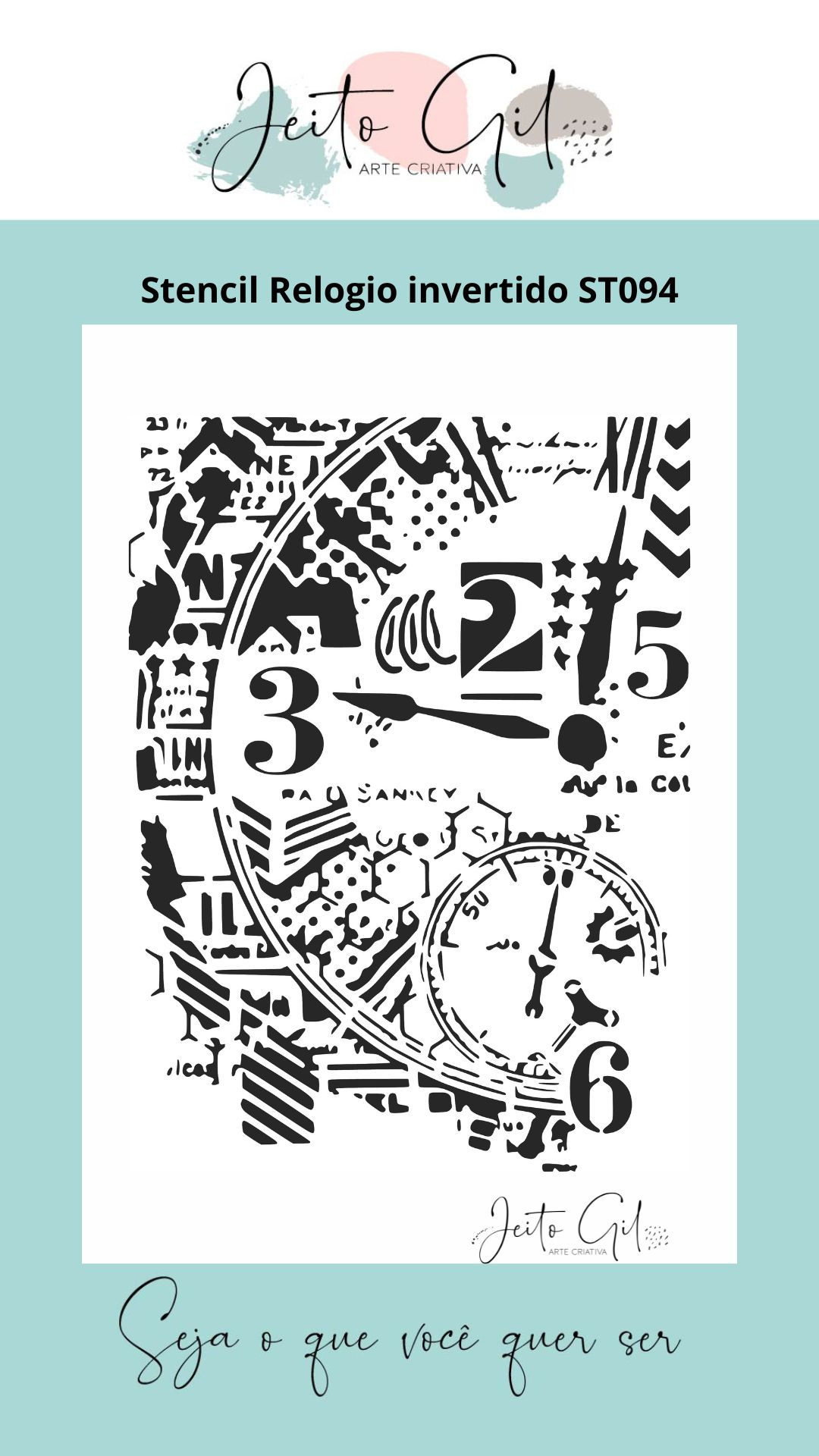 STENCIL RELÓGIO INVERTIDO ST094G GRANDE 18 X 23 cm