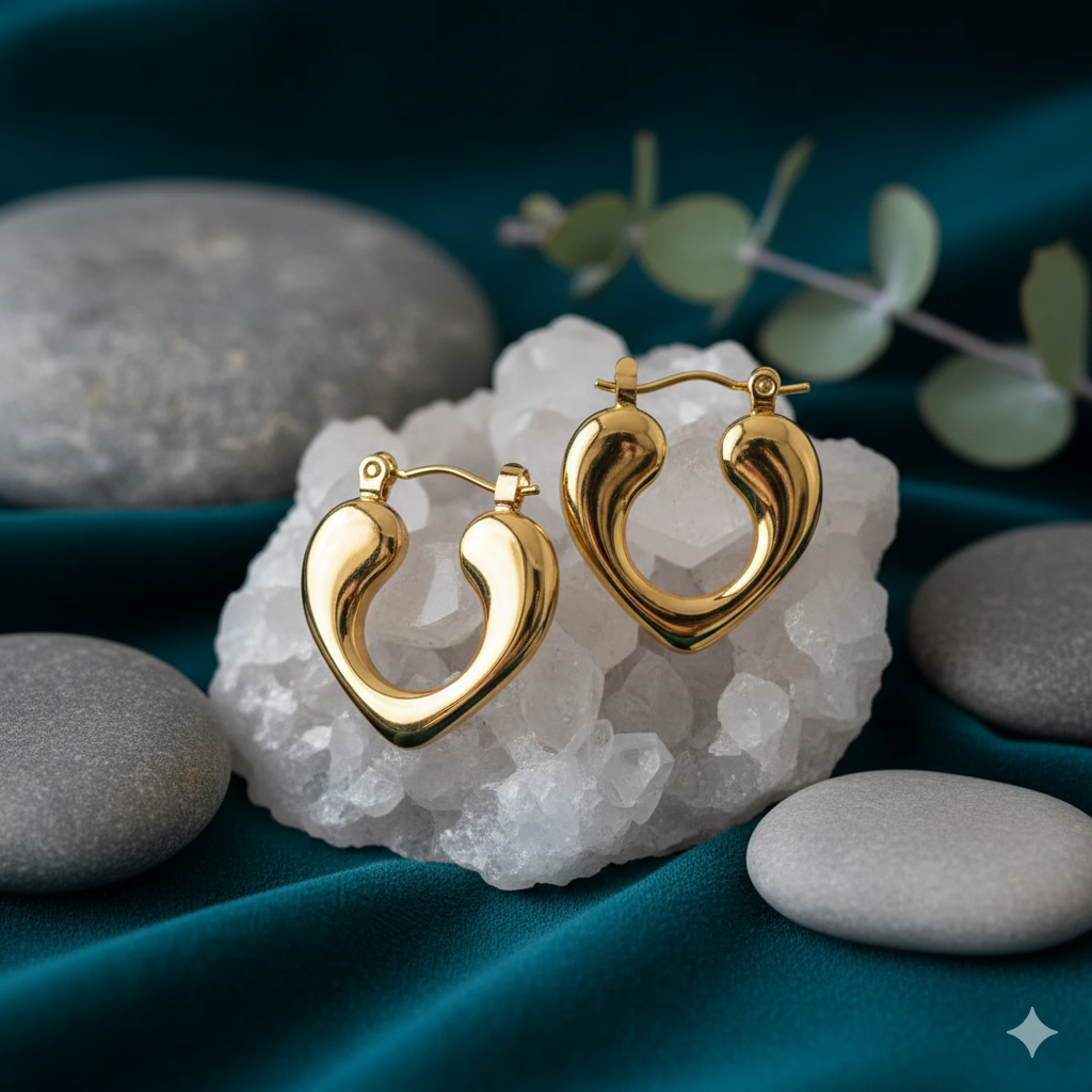 small heart shaped hoop earring anti tarnish gold plated
