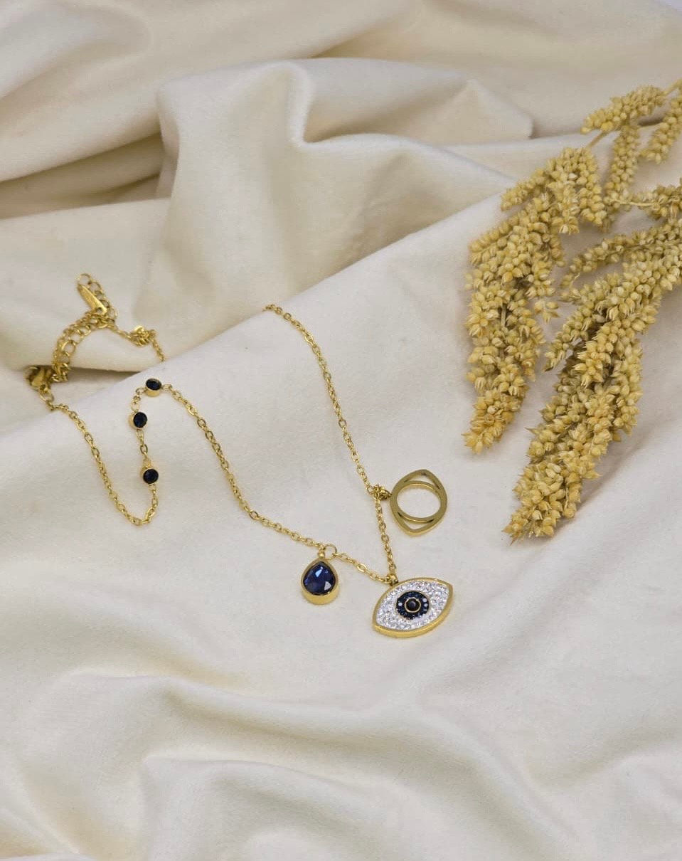 Thumbnail: Mystic evil eye charm necklace – blue evil eye pendant necklace gold plated