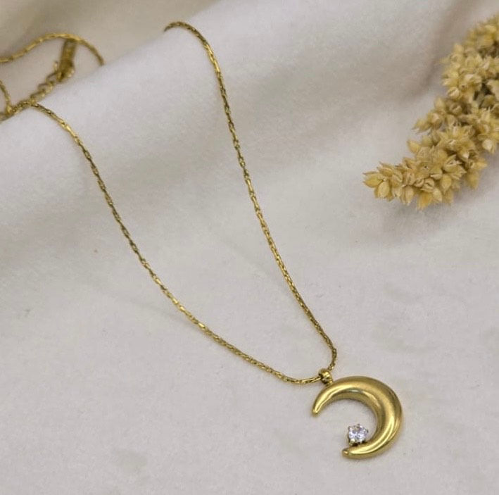 Thumbnail: Midnight Moon Necklace Jewelry with Half Moon charm Pendant Gold Plated
