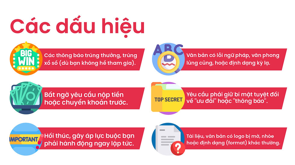 Các dấu hiệu cảnh báo lừa đảo