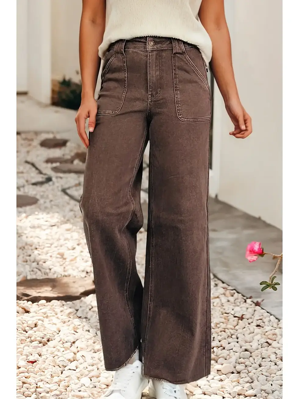 Thumbnail: Dark Brown Retro Washed Patch Pocket Jeans