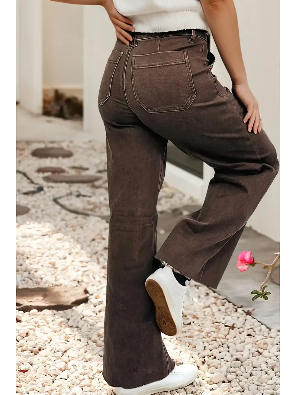 Thumbnail: Dark Brown Retro Washed Patch Pocket Jeans