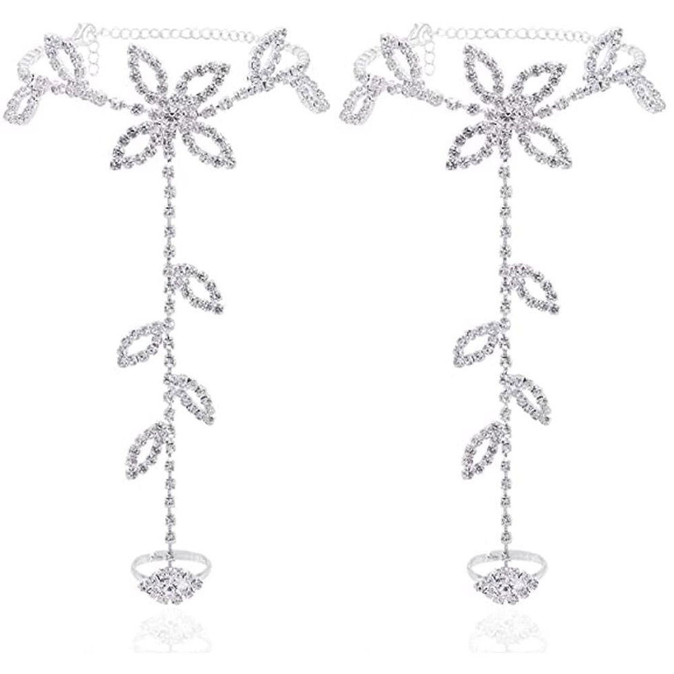 Thumbnail: 1PC Beach Jewelry Anklet with Rhinestone Toe Ring Leaf
