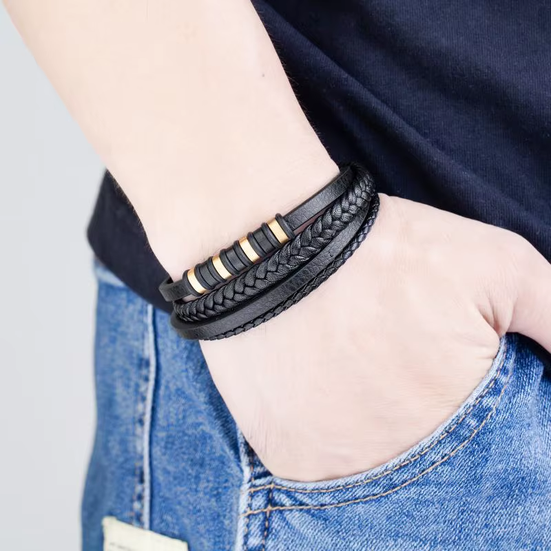 Thumbnail: Classic Multilayer Leather Bracelet for Men