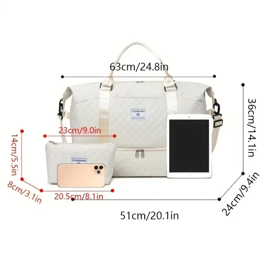 Thumbnail: 2pcs  Large Travel Bag with Shoe Compartment and Cosmetic Pouch