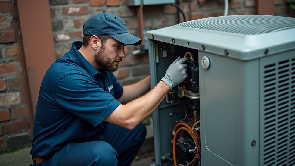 High angle view of technician replacing air conditioning compressor