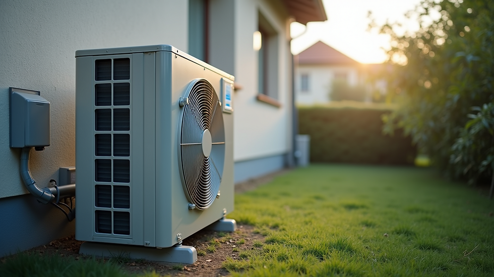 Eye-level view of outdoor air conditioning condenser unit installed beside a residential building