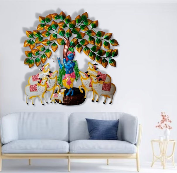 Thumbnail: Krishna with Cows LED Religious Wall Decor Size LWH 7x89x89 Cm