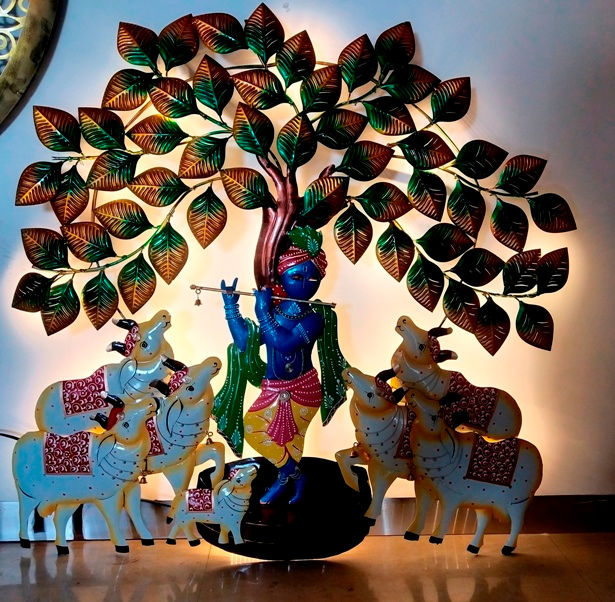 Thumbnail: Krishna with Cows LED Religious Wall Decor Size LWH 7x89x89 Cm