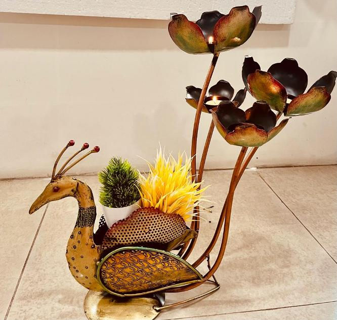 Thumbnail: Peacock Candle Holder Tealight Stand Metal Table Decor
