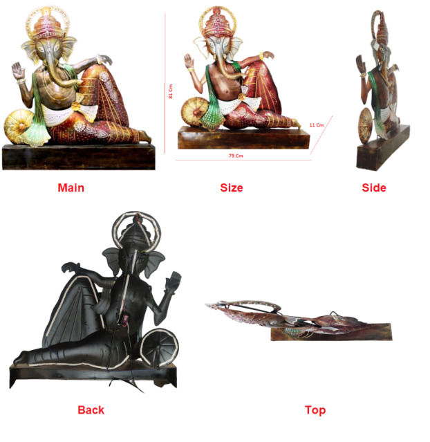 Thumbnail: Dimension-Ganesh sitting with LED light metal Showpiece Indian Ethnic handcrafted Ganpati Bappa Idol