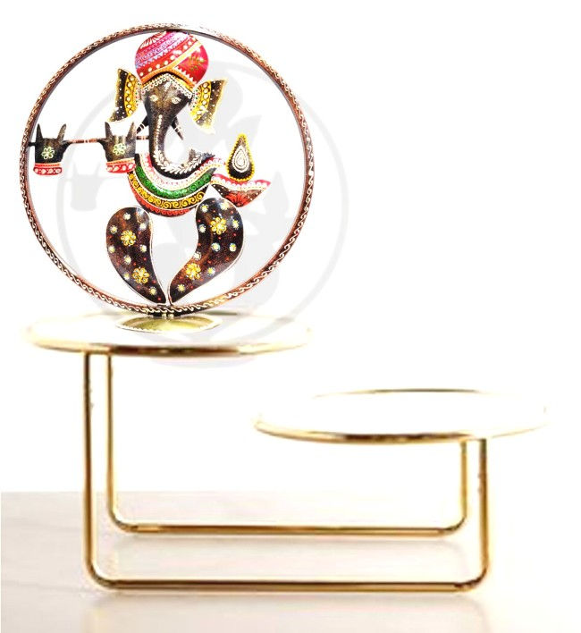 Thumbnail: Ganesh In ring Playing Flute Metal Table Decor. Adds a touch of spirituality and cultural significance reflecting your belief