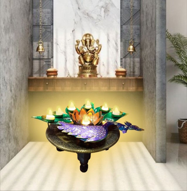 Peacock 7 Candle Holder Stand Metal Table & Floor Decor