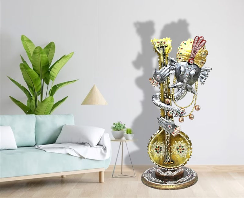Thumbnail: Ganesh Playing Sitar Idol Statue Showpiece For Home Temple Mandir Office Desk Gifting