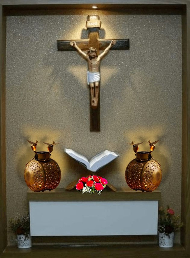 Thumbnail: Jali Matka With Sparrow Tea Light Candle Holder Stand Metal Table & Wall Decor