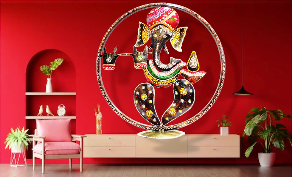 Thumbnail: Ganesh In ring Playing Flute Metal Table Decor. Adds a touch of spirituality and cultural significance reflecting your belief