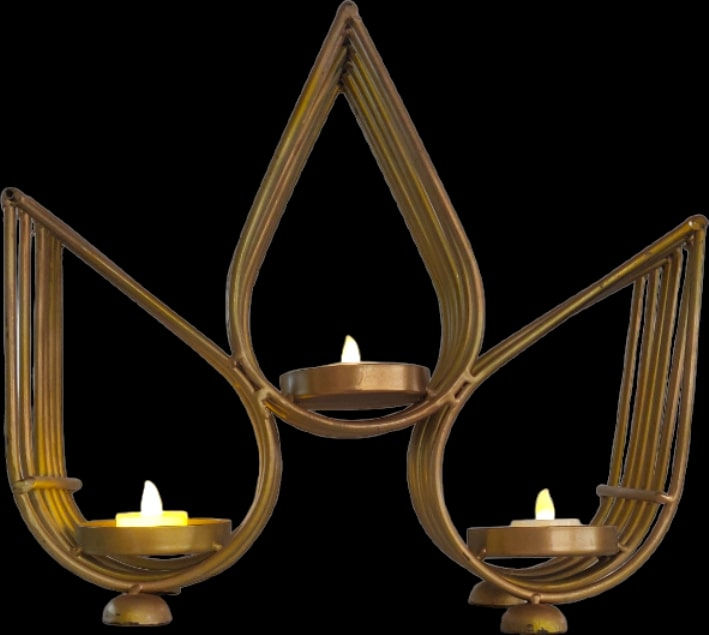 Thumbnail: Lotus Framed 3 Candle Holder Metal Table & Floor Decor