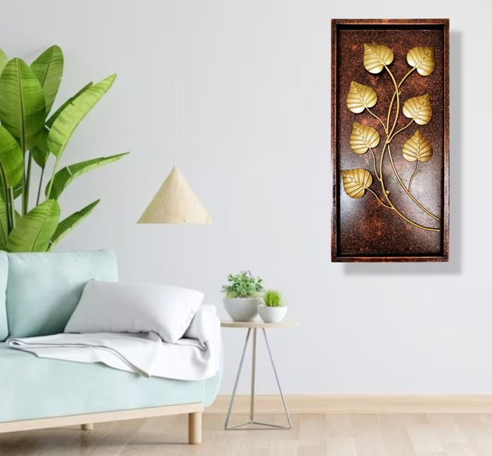 थंबनेल: Golden Banyan Leaves Design Wall Art Size LWH 5x23.5x49 Cm