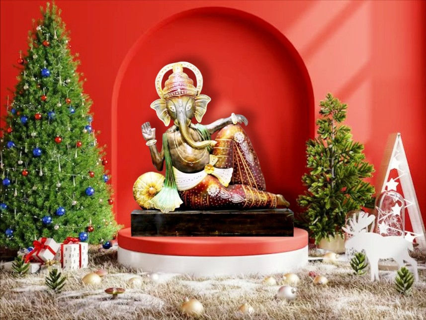 Thumbnail: Ganesh sitting with LED light metal Showpiece Indian Ethnic handcrafted Ganpati Bappa Idol