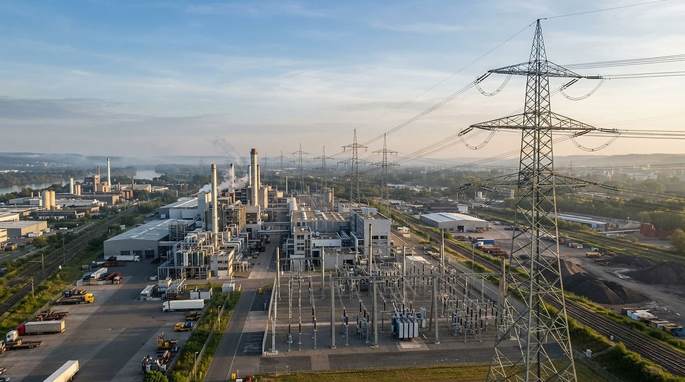 Industriegelände und Hochspannungsleitungen