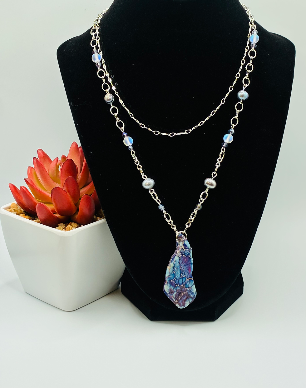 Thumbnail: Blue jasper and aura quartz layered necklace