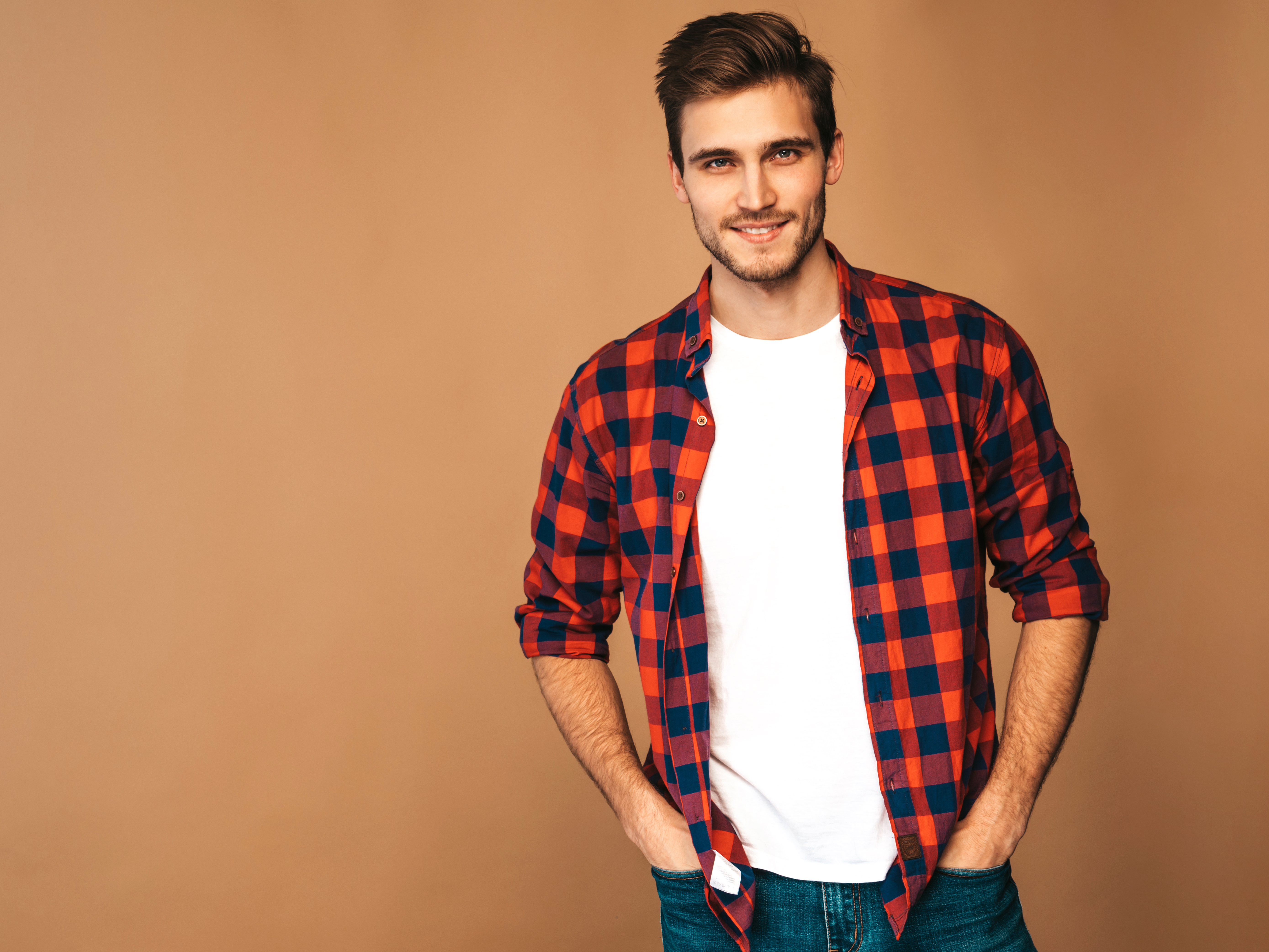 portrait-handsome-smiling-stylish-young-man-model-dressed-red-checkered-shirt-fashion-man-